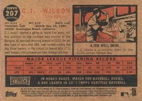 Image of 2011 Topps Heritage Baseball card back with original gloss featuring Wilson NMMT