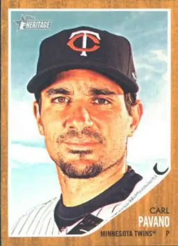 Original gloss 2011 Topps Heritage Carl Pavano Twins baseball card image