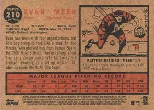 2011 Topps Heritage baseball card back with original gloss Evan Meek NMMT Pirates