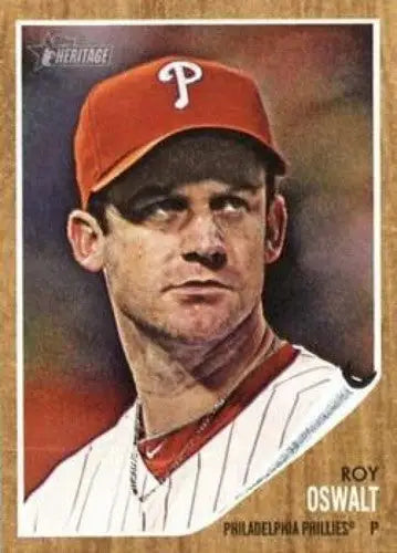 Roy Oswalt NMMT baseball card from 2011 Topps Heritage featuring Roy Oswalt Phillies