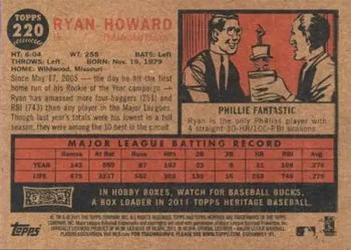 2011 Topps Heritage Ryan Howard baseball card with original gloss NMNT Phillies ID 7477
