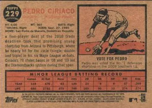 Pedro Ciriaco NMMT RC Rookie baseball card from 2011 Topps Heritage featuring original gloss