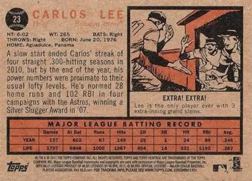 2011 Topps Heritage Carlos Lee baseball card with original gloss Astros collectible