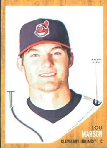 Lou Marson baseball card with original gloss from 2011 Topps Heritage NMNT Indians