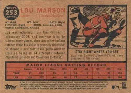 Lou Marson baseball card with original gloss from 2011 Topps Heritage NMNT Indians