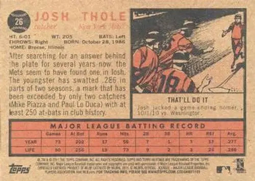2011 Topps Heritage baseball card back with original gloss and Josh Thole NMMT Mets