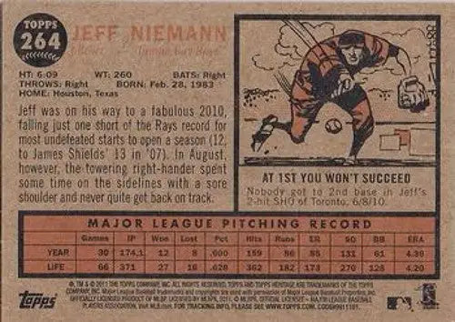 2011 Topps Heritage Jeff Niemann Baseball Card Back with Original Gloss