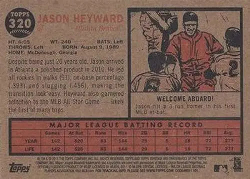 Original gloss 2011 Topps Heritage Jason Heyward baseball card Braves NMMT