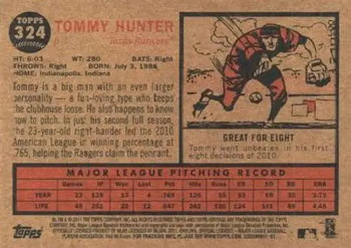 2011 Topps Heritage Tommy Hunter NMNT baseball card with original gloss Rangers ID 7499