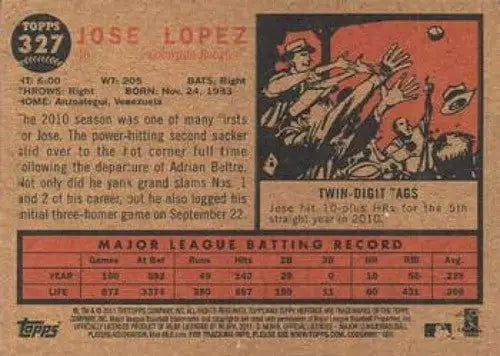 Baseball card back with original gloss for Jose Lopez NMMT from Topps Heritage 2011