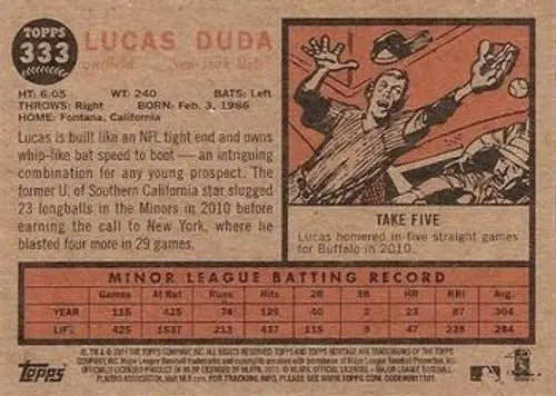 2011 Topps Heritage Lucas Duda baseball card with original gloss Rookie Mets ID 7502
