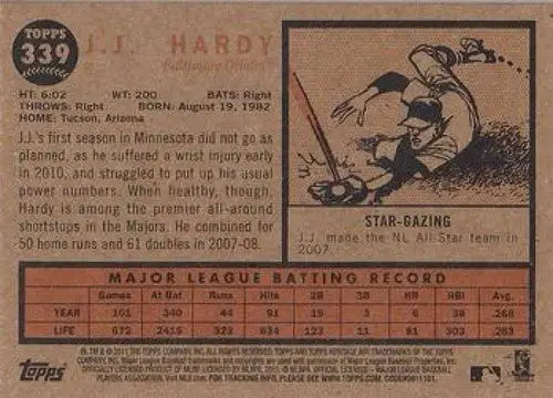 2011 Topps Heritage J.J. Hardy NMMT baseball card with original gloss Orioles ID 7507