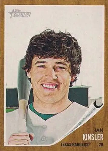 Ian Kinsler baseball card with original gloss from 2011 Topps Heritage NMMT Rangers