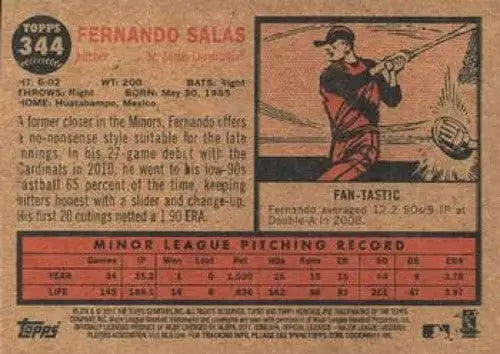 Fernando Salas NMMT baseball card from 2011 Topps Heritage featuring Fernando Salas