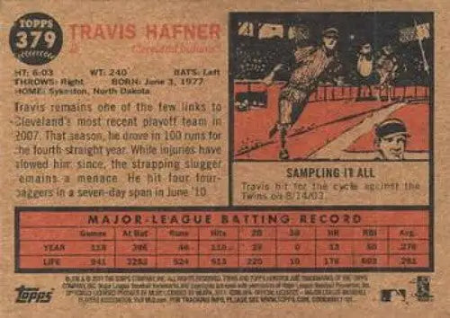 Original gloss Travis Hafner NMMT baseball card from 2011 Topps Heritage series