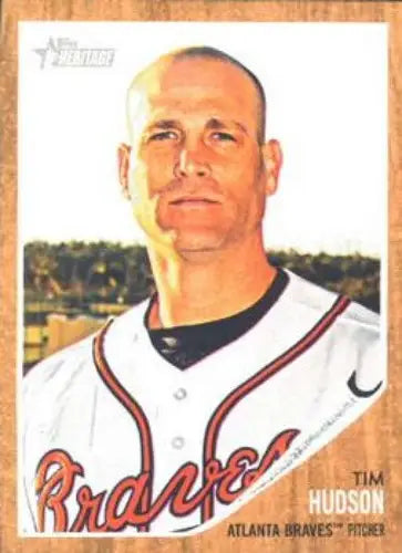 2011 Topps Heritage Tim Hudson baseball card with original gloss featuring Braves