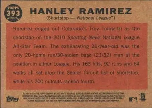 2011 Topps Heritage #393 Hanley Ramirez NMMT Marlins AS ID:7522 - Baseball Card Single