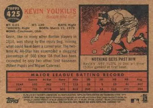 2011 Topps Heritage Kevin Youkilis NMNT baseball card with original gloss featuring Red Sox