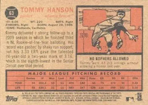 Original gloss 2011 Topps Heritage Tommy Hanson NMMT baseball card at ID 7432