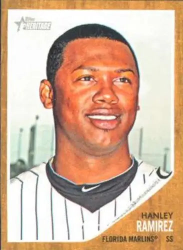 Original gloss 2011 Topps Heritage Hanley Ramirez baseball card Marlins ID 7434