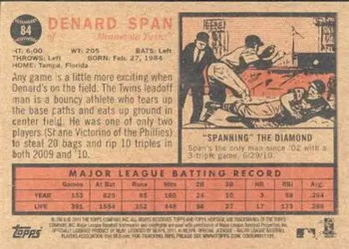 2011 Topps Heritage Denard Span baseball card with original gloss featuring Twins player