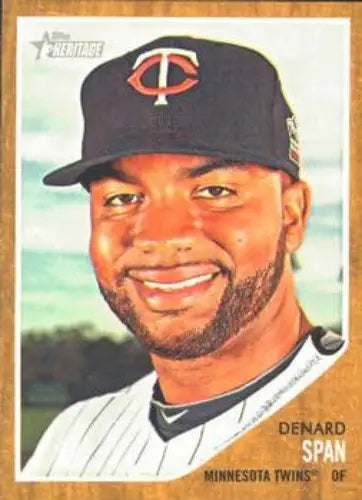 Denard Span baseball card from 2011 Topps Heritage with original gloss and Twins branding