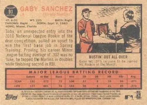 Original gloss Gaby Sanchez baseball card from 2011 Topps Heritage collection
