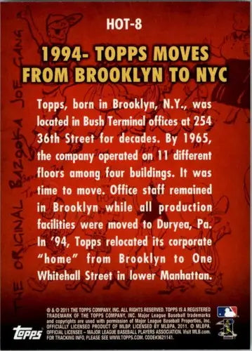 Topps History of Topps 1994 baseball card back with original gloss and topps moves