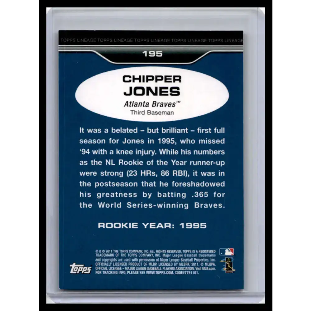 2011 Topps Lineage #195 Chipper Jones NM-MT Atlanta Braves Baseball Card - Baseball Card Single