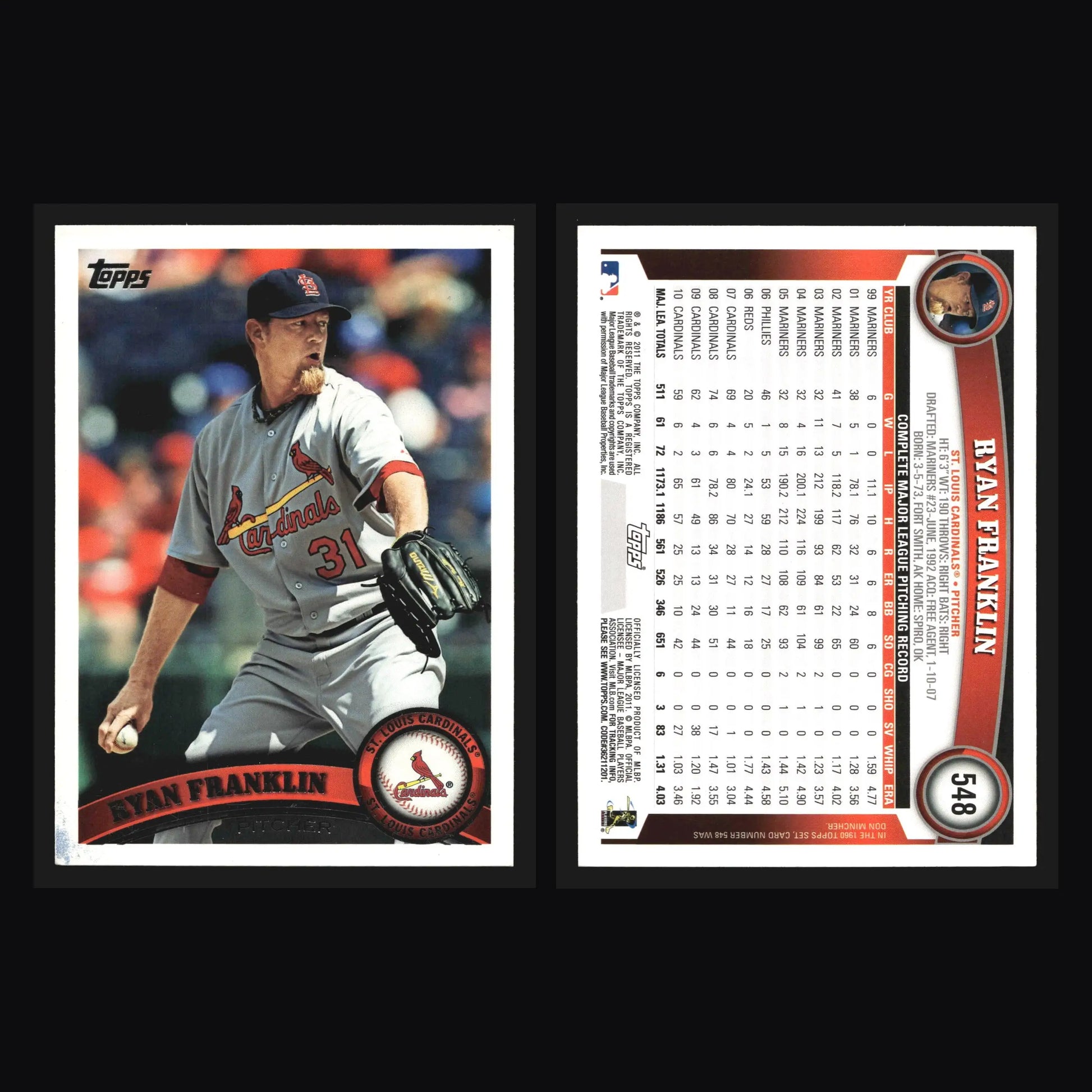 2011 Topps Ryan Franklin #548 St. Louis Cardinals - Baseball Card Single