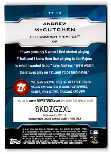 Original gloss 2011 Topps Topps Town Andrew McCutchen Pirates trading card image