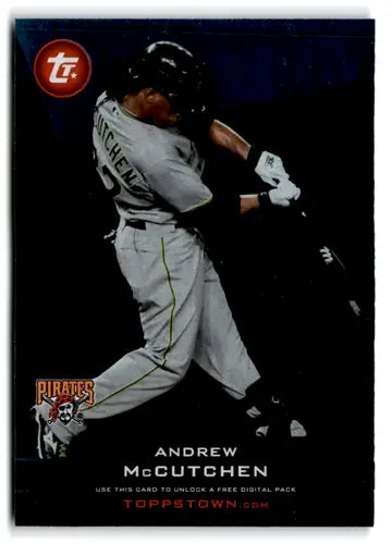 Original gloss Baseball trading card of Andrew McCutchen swinging bat from 2011 Topps Town