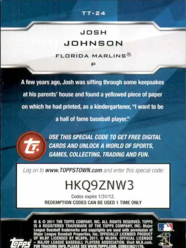 2011 Topps Topps Town #TT-24 Josh Johnson NM-MT Marlins ID:23352 - Baseball Card Single