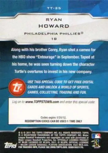 2011 Topps Topps Town #TT-25 Ryan Howard NM-MT Phillies ID:70780 - Baseball Card Single