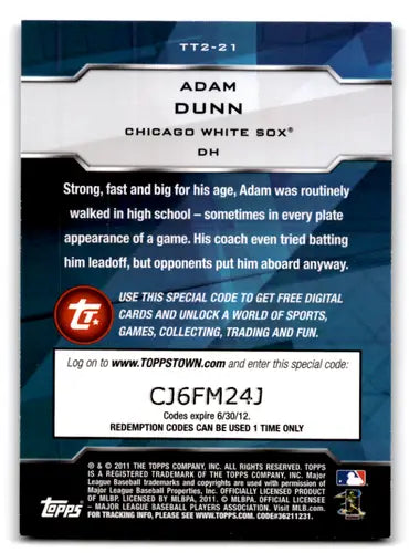 2011 Topps Topps Town #TT2-21 Adam Dunn NM-MT White Sox ID:70854 - Baseball Card Single