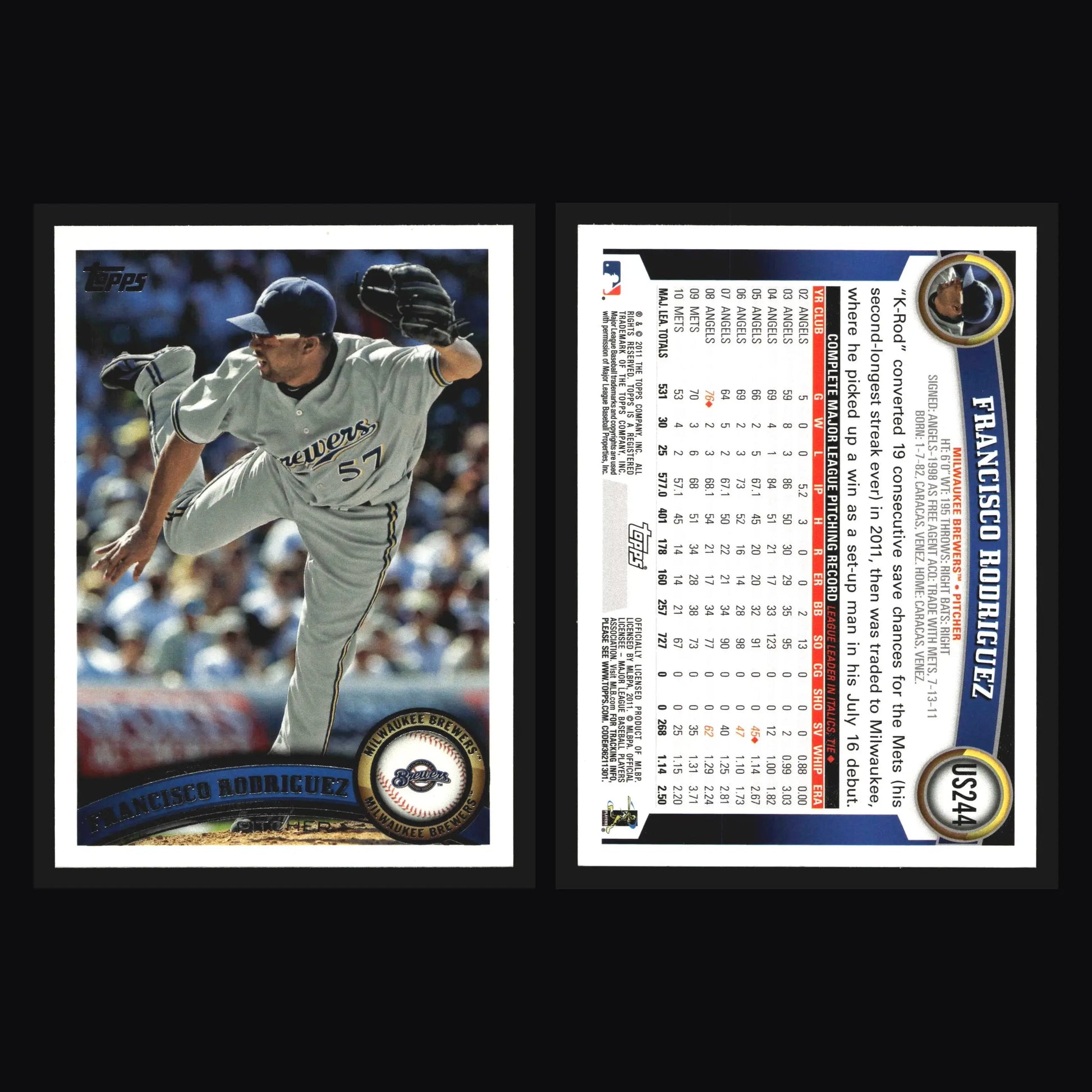 2011 Topps Update Francisco Rodriguez #US244 Milwaukee Brewers - Baseball Card Single