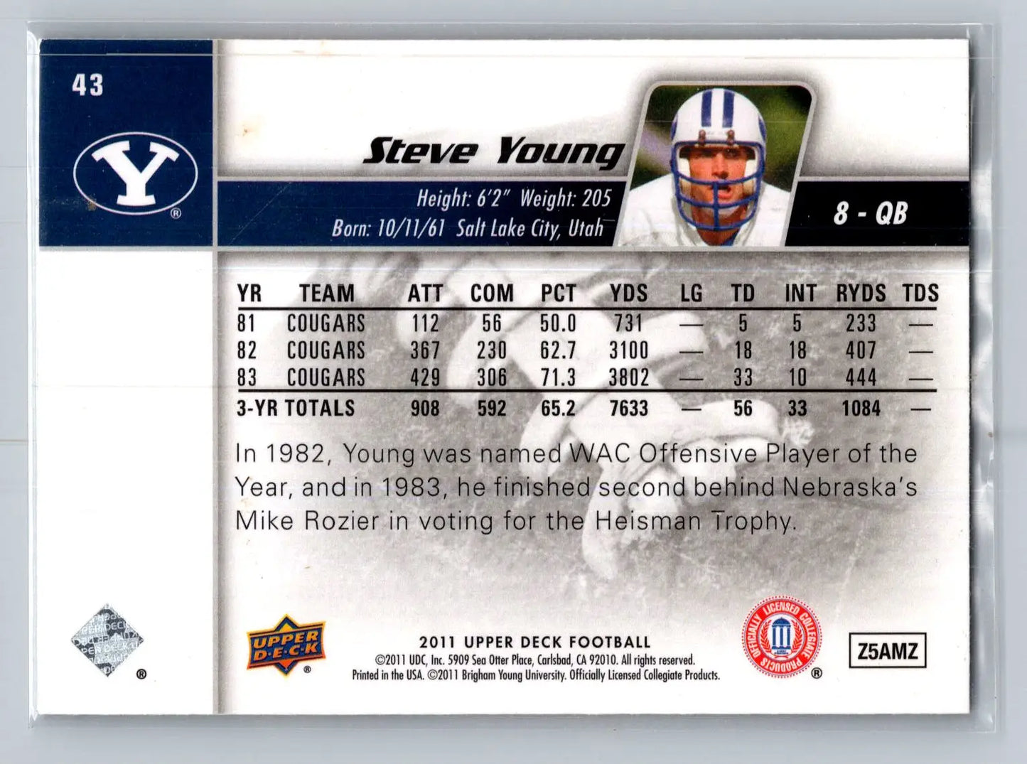 2011 Upper Deck #43 Steve Young BYU Cougars - Football Card Single
