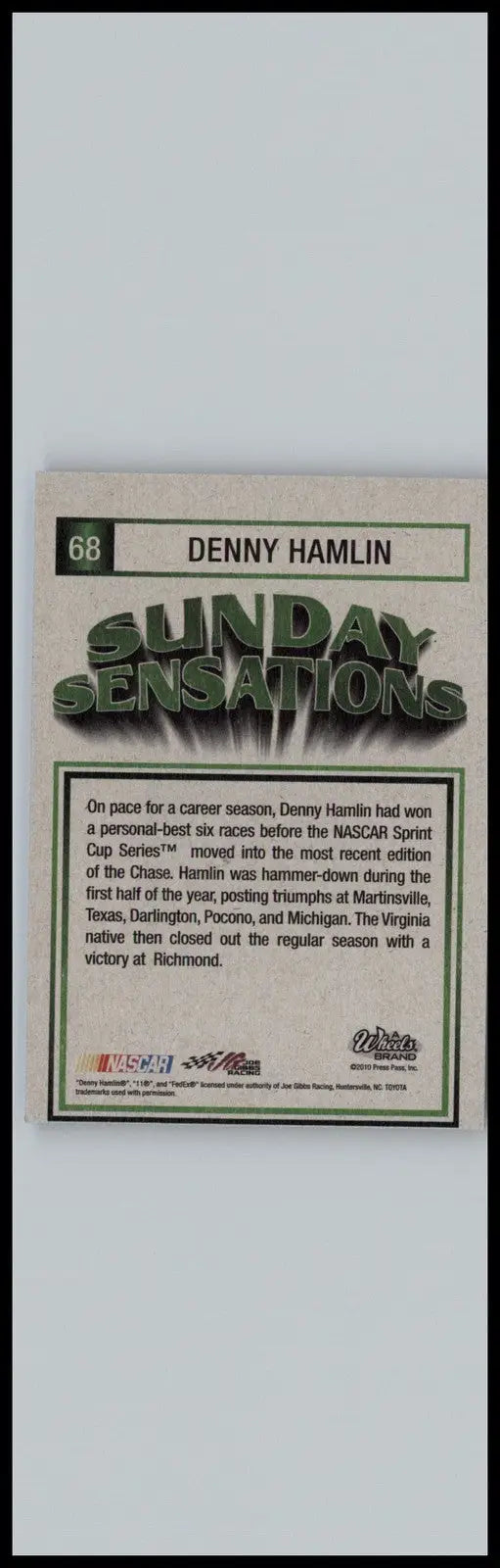 2011 Wheels Element #68 Denny Hamlin Joe Gibbs Racing - Racing Card Single