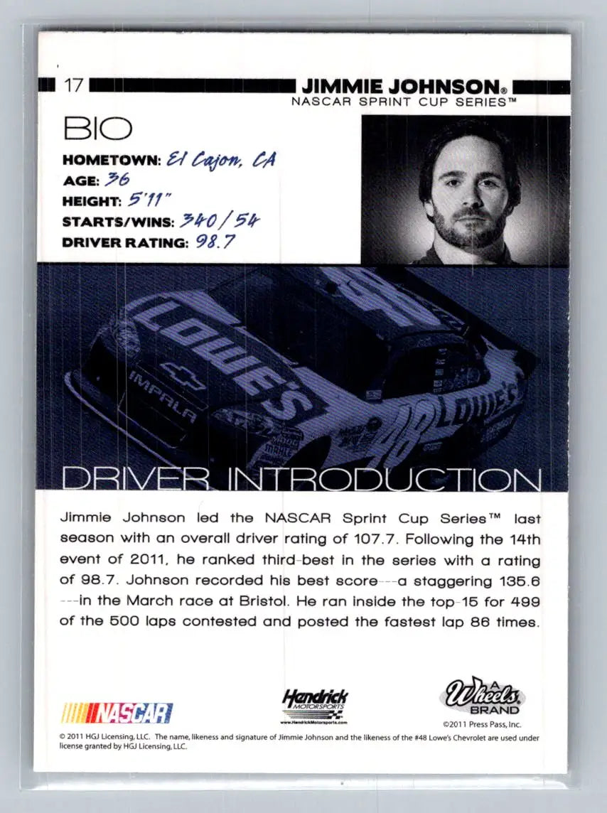 2011 Wheels Main Event #17 Jimmie Johnson Hendrick Motorsports - Racing Card Single