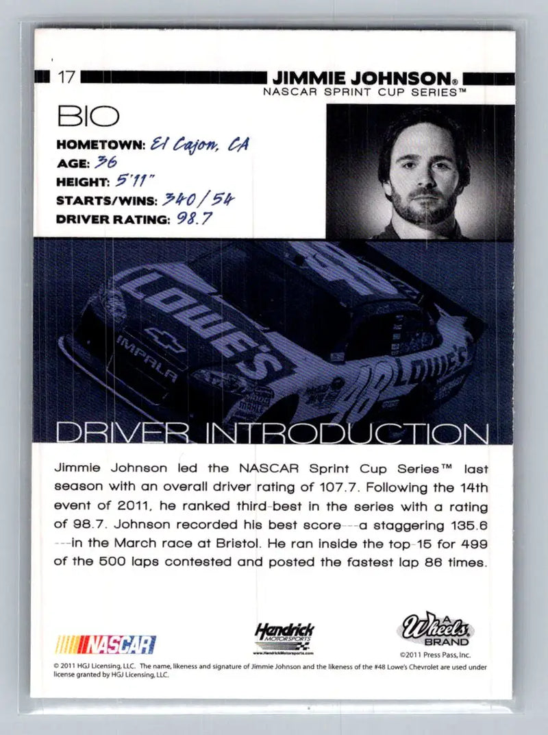 2011 Wheels Main Event #17 Jimmie Johnson Hendrick Motorsports - Racing Card Single