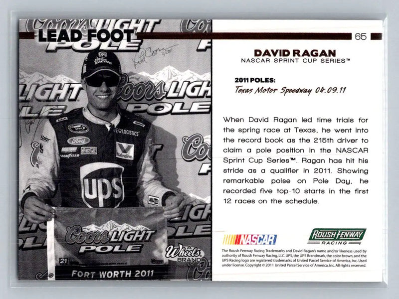 2011 Wheels Main Event #65 David Ragan Roush Fenway Racing - Racing Card Single