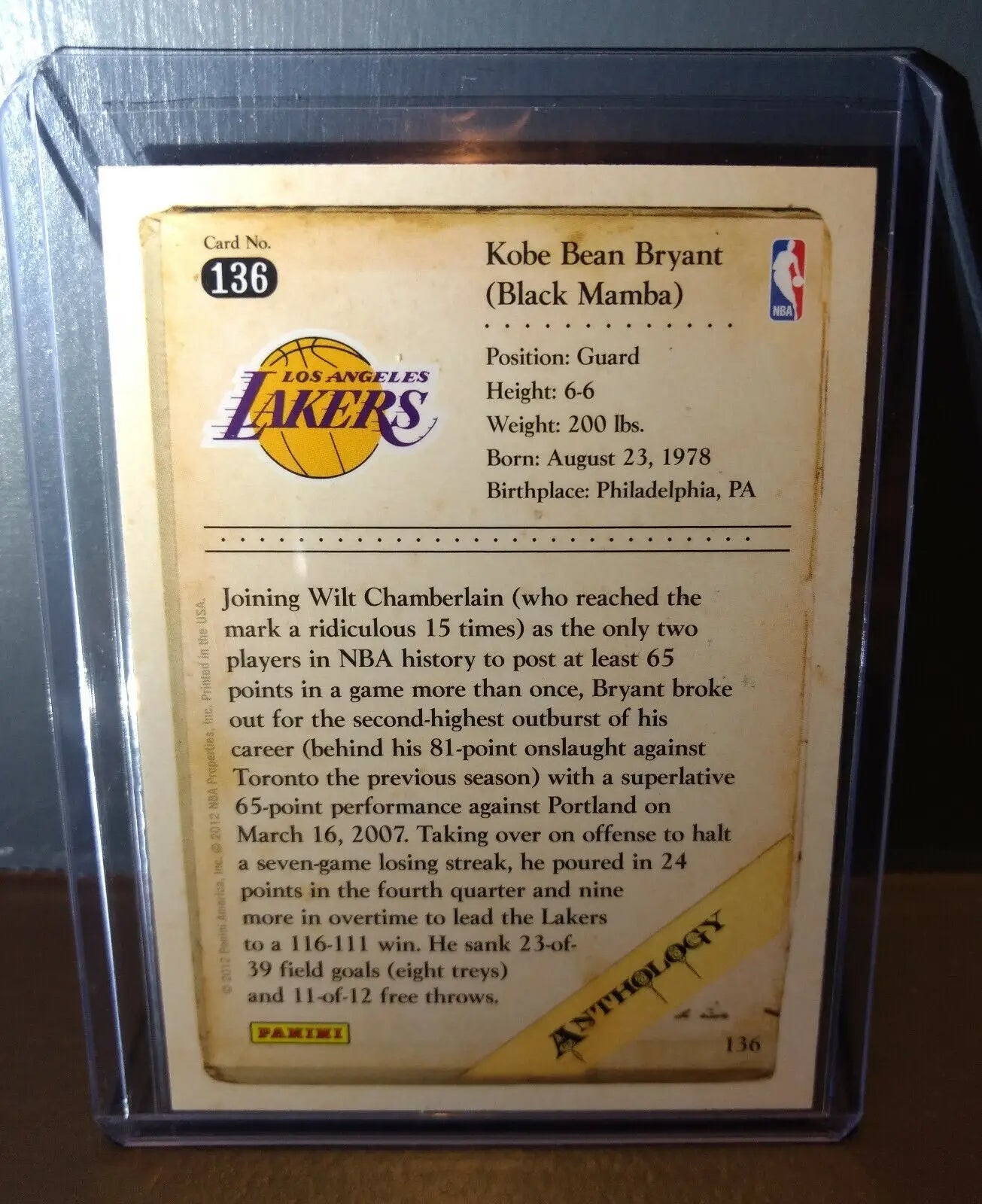2012-13 Kobe Bryant Panini Kobe Anthology #136 Basketball Card
