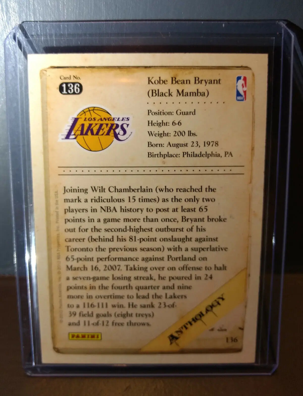 2012-13 Kobe Bryant Panini Kobe Anthology #136 Basketball Card