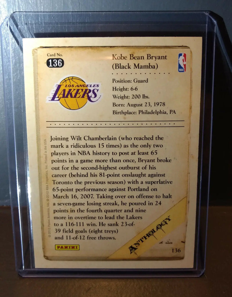 2012-13 Kobe Bryant Panini Kobe Anthology #136 Basketball Card