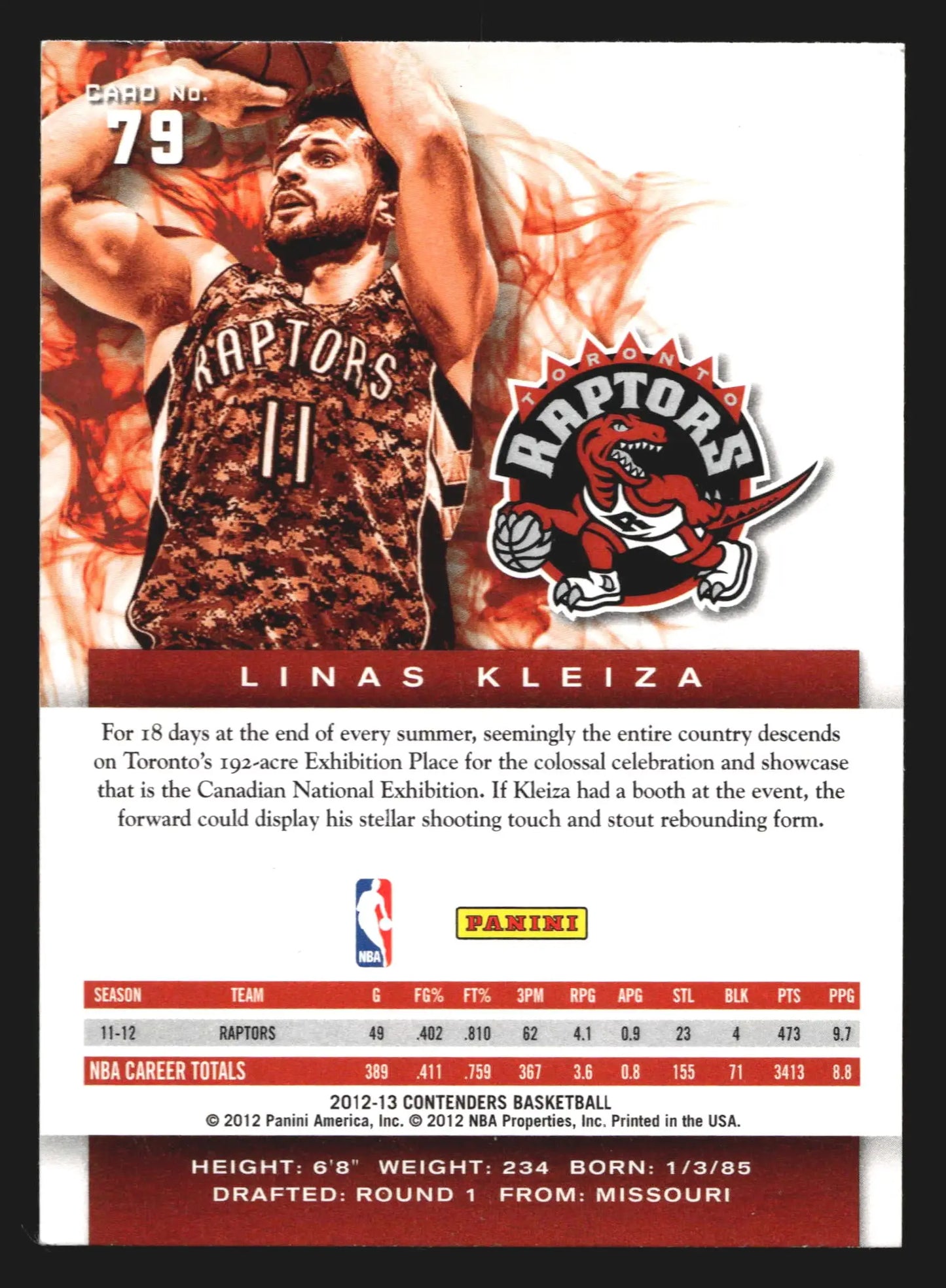 2012-13 Panini Contenders Linas Kleiza #79 Toronto Raptors
