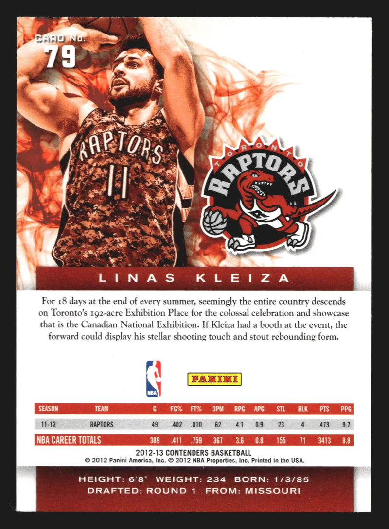 2012-13 Panini Contenders Linas Kleiza #79 Toronto Raptors
