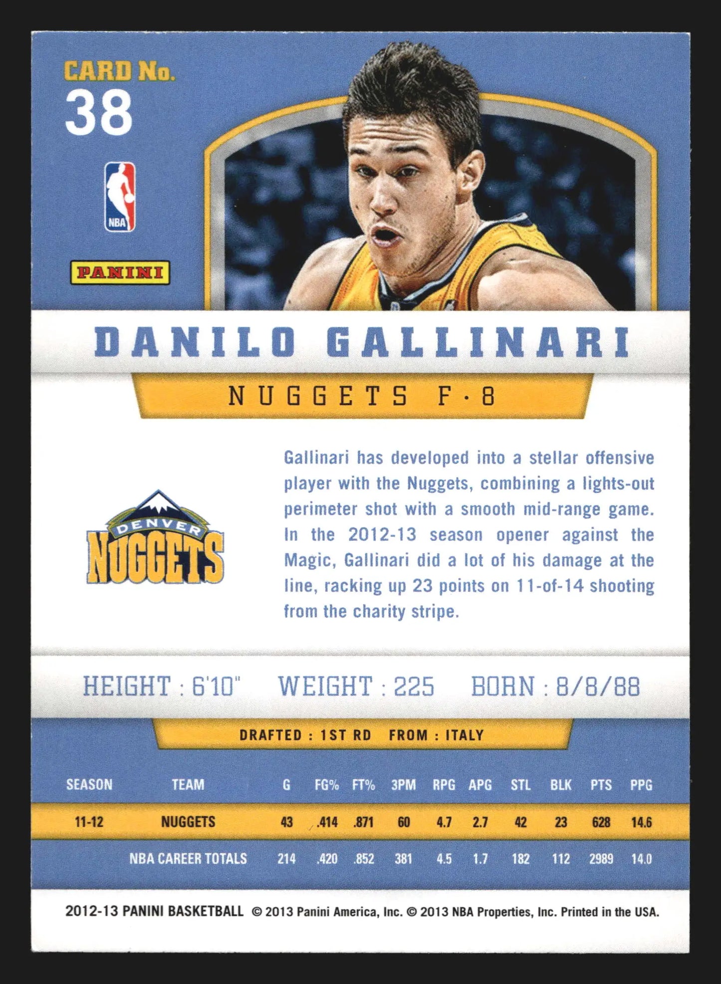 2012-13 Panini Danilo Gallinari #38 Denver Nuggets