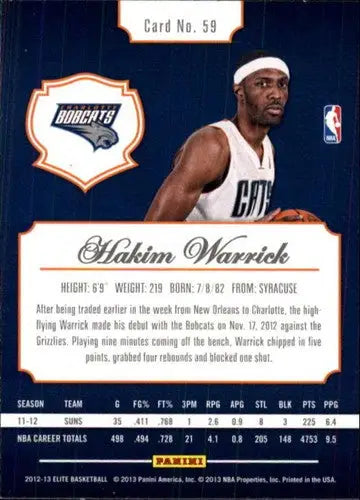 2012-13 Panini Elite #59 Hakim Warrick NM-MT Bobcats - Basketball Card Single