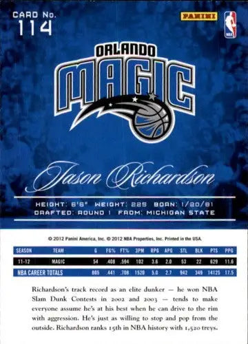 Original gloss Jason Richardson basketball card from Panini Prestige 2012-13 Magic series