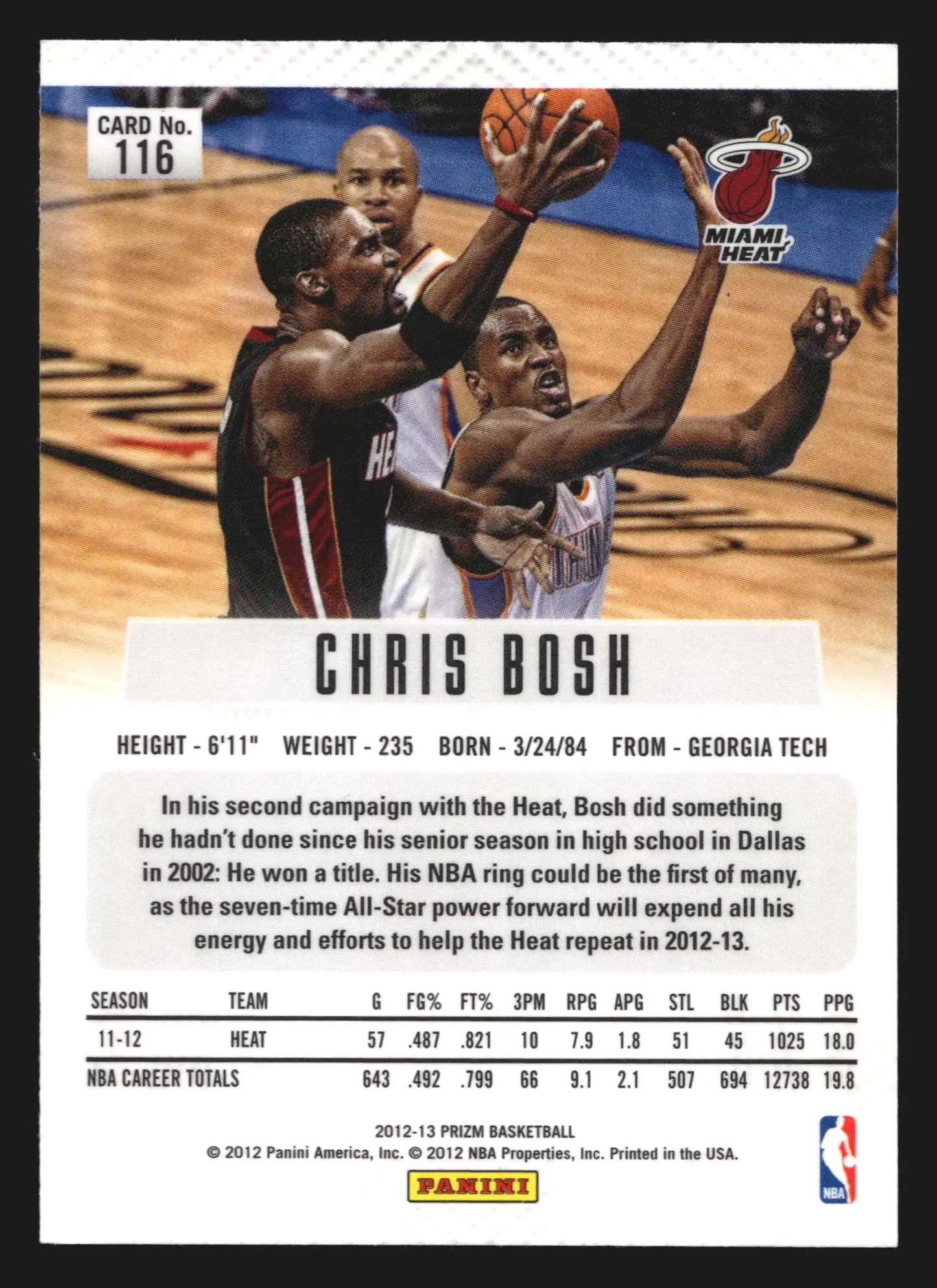 2012-13 Panini Prizm #116 Chris Bosh Miami Heat HOF